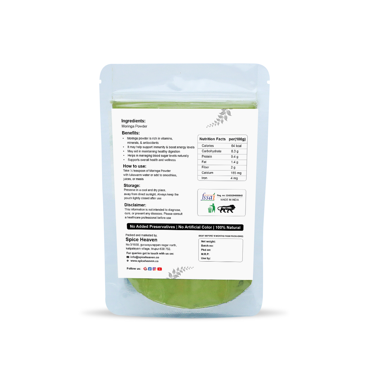 Moringa Ecom 01 Organic Moringa Powder - Spice Heaven