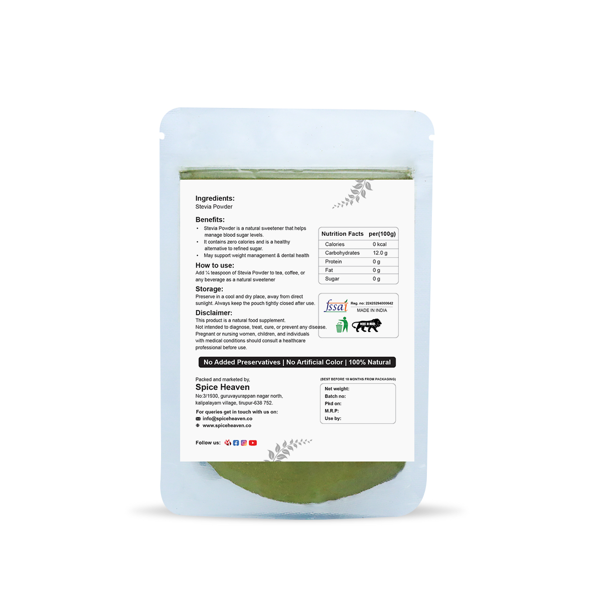 Natural Stevia Powder - Spice Heaven